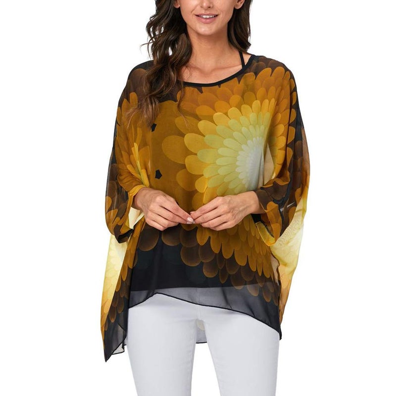 Ckikiou Plus Size Batwing Flowy Semi Sheer Chiffon Blouse Tunic for Women Summer Floral Print Boho Beach Cover ups - Image 4